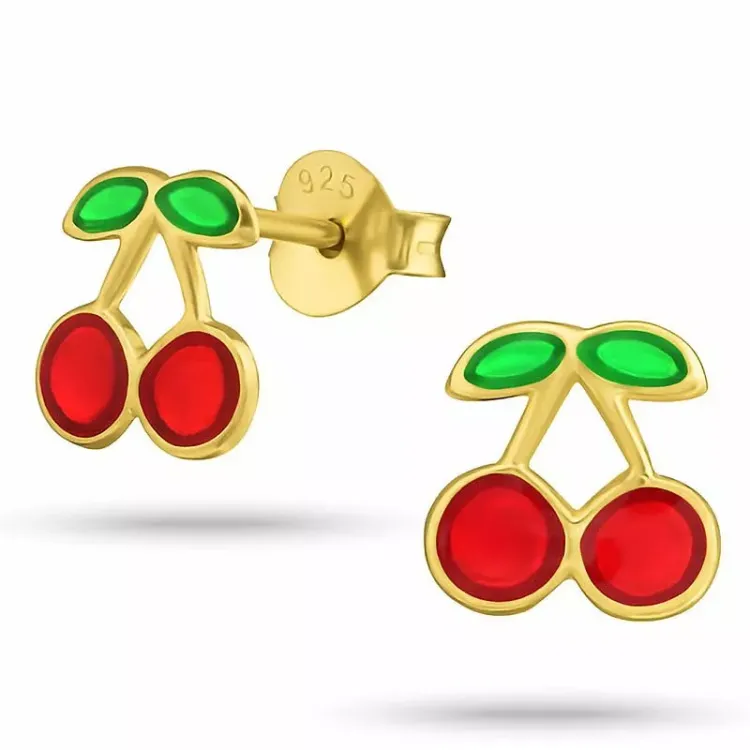 kersen kinder oorbellen in verguld zilver - Little Ones