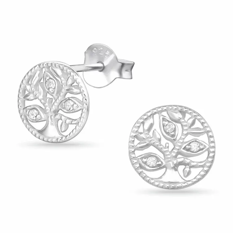 rond boom van het leven oorsteker in zilver