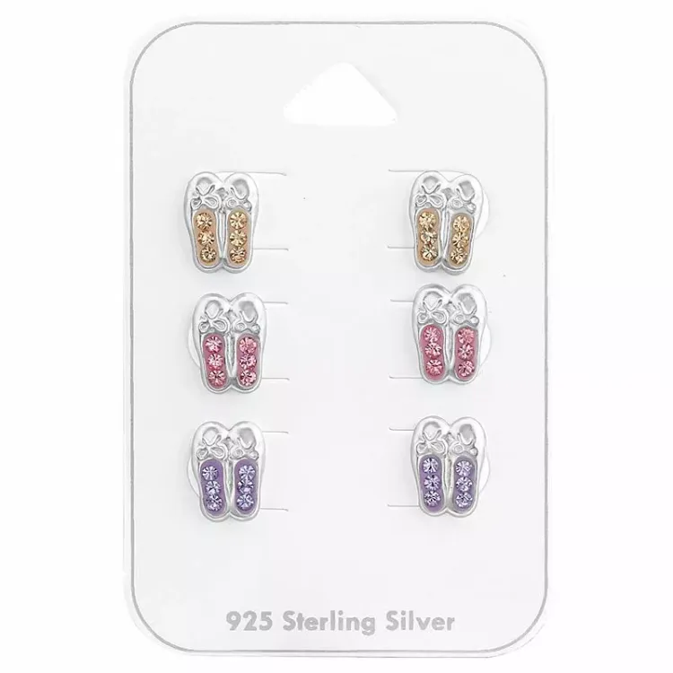 Balletschoenen multikleurige kristal oorsteker in zilver