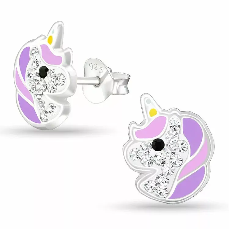 eenhoorn paarse oorsteker in zilver - Little Ones