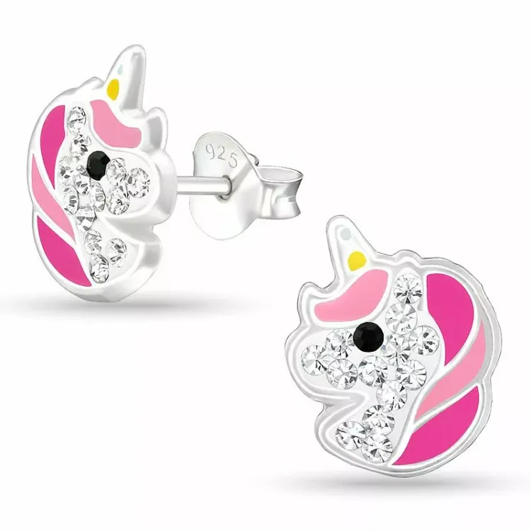 eenhoorn pink oorsteker in zilver - Little Ones