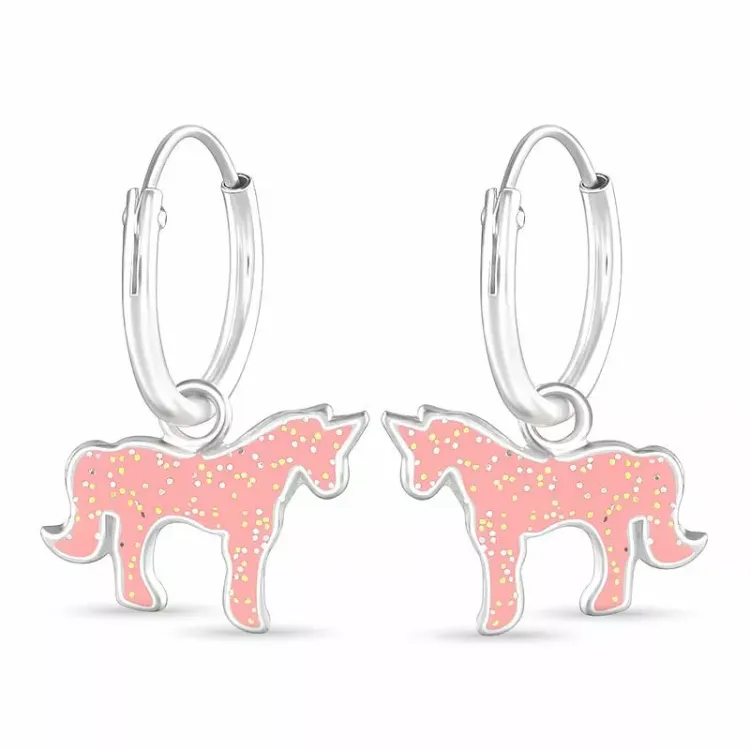 eenhoorn roze creool in zilver
