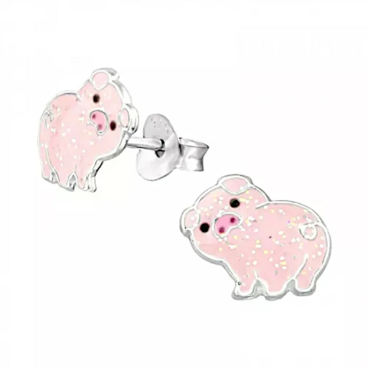 varken  roze oorsteker in zilver - Little Ones