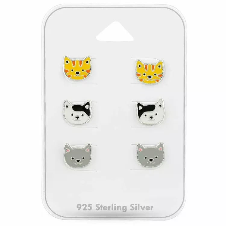 katten oorbellen voor kinderen in zilver - Little Ones