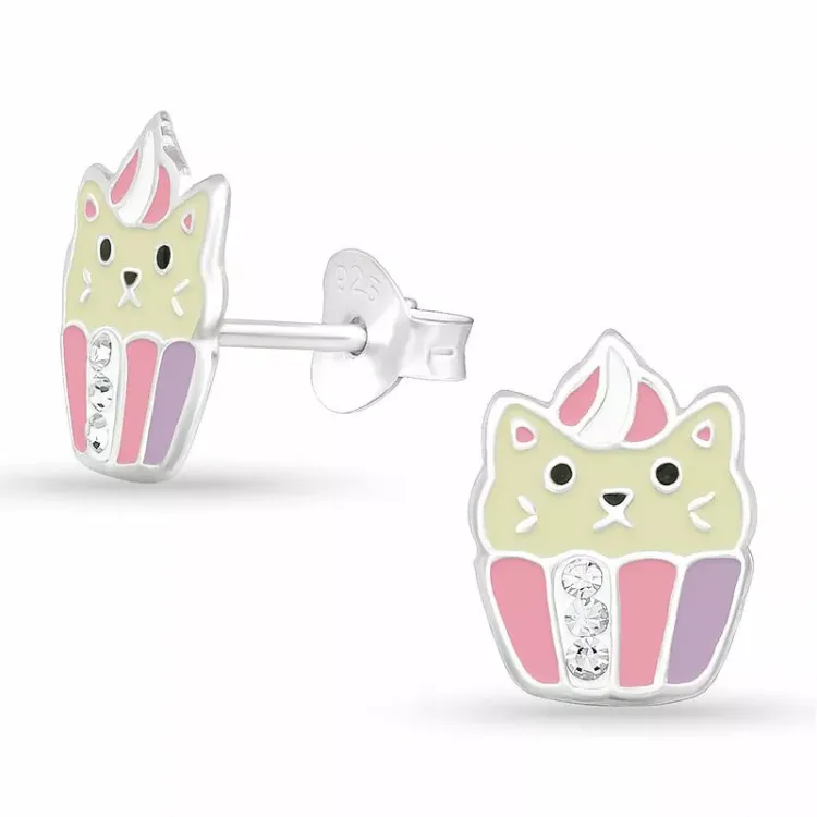katten oorbellen voor kinderen in zilver - Little Ones