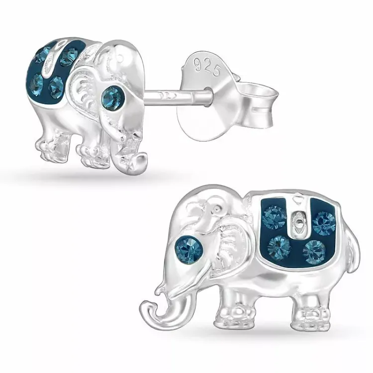 olifant kristal oorsteker in zilver - Little Ones