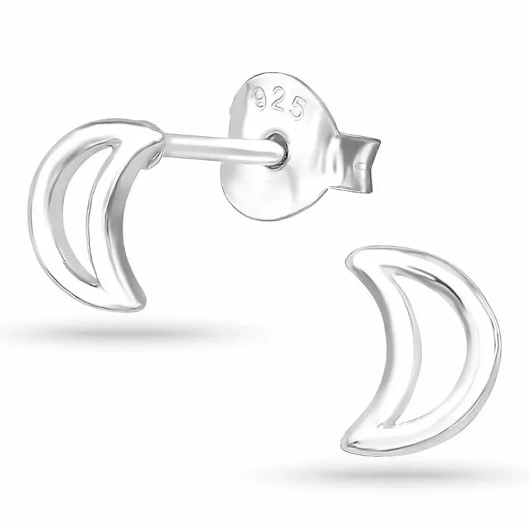Klein maan oorsteker in zilver