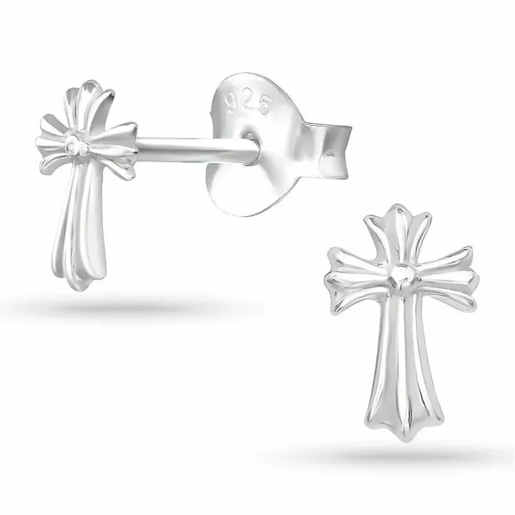 kruis oorsteker in zilver