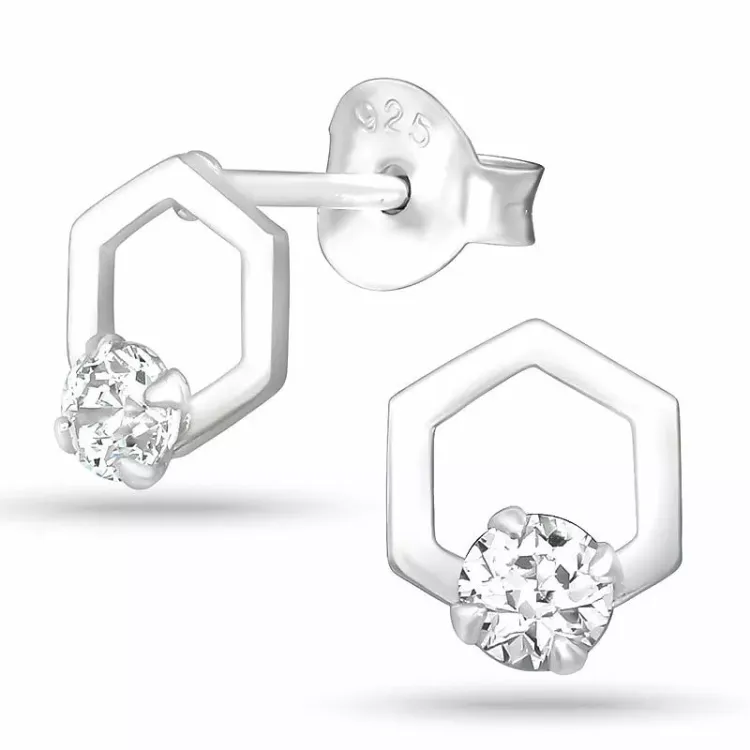 zirkoon oorsteker in zilver