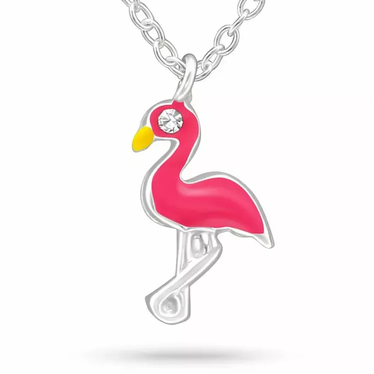flamingo kristal ketting in zilver met hanger in zilver - Little Ones