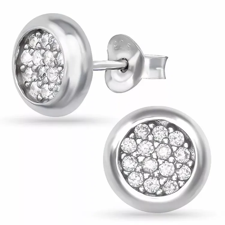 Rond zirkoon oorsteker in zilver