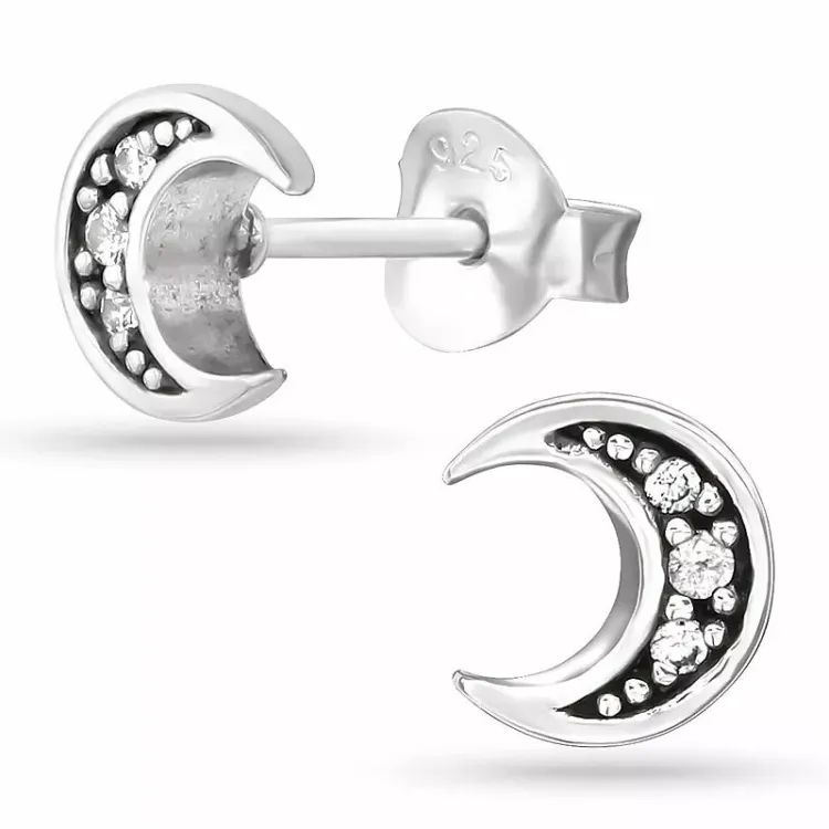 maan zirkoon oorsteker in zilver - Little Ones