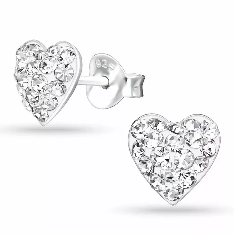 hart kristal oorsteker in zilver - Little Ones