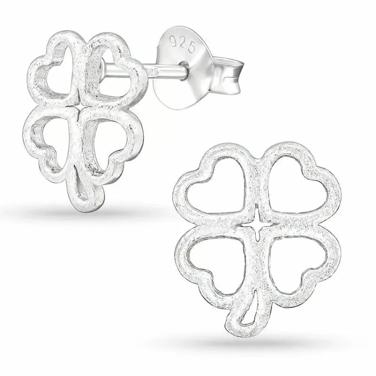 Klavertje vier oorsteker in zilver