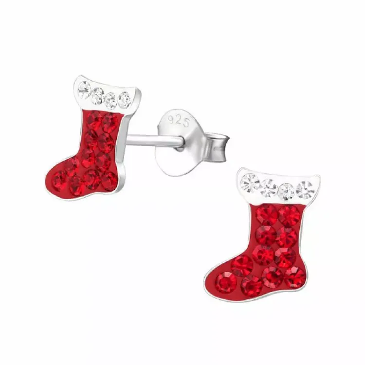 kerstsok kristal oorbellen in zilver - Little Ones