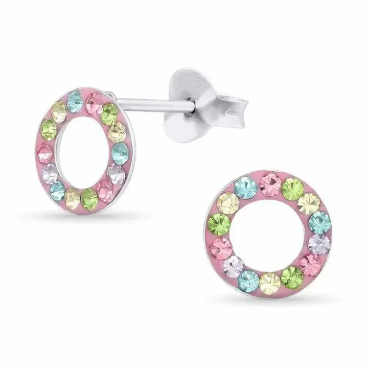 rond kristal oorsteker in zilver - Little Ones