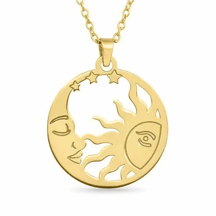 maan en zon ketting in verguld sterlingzilver met hanger in verguld sterlingzilver - Little Ones