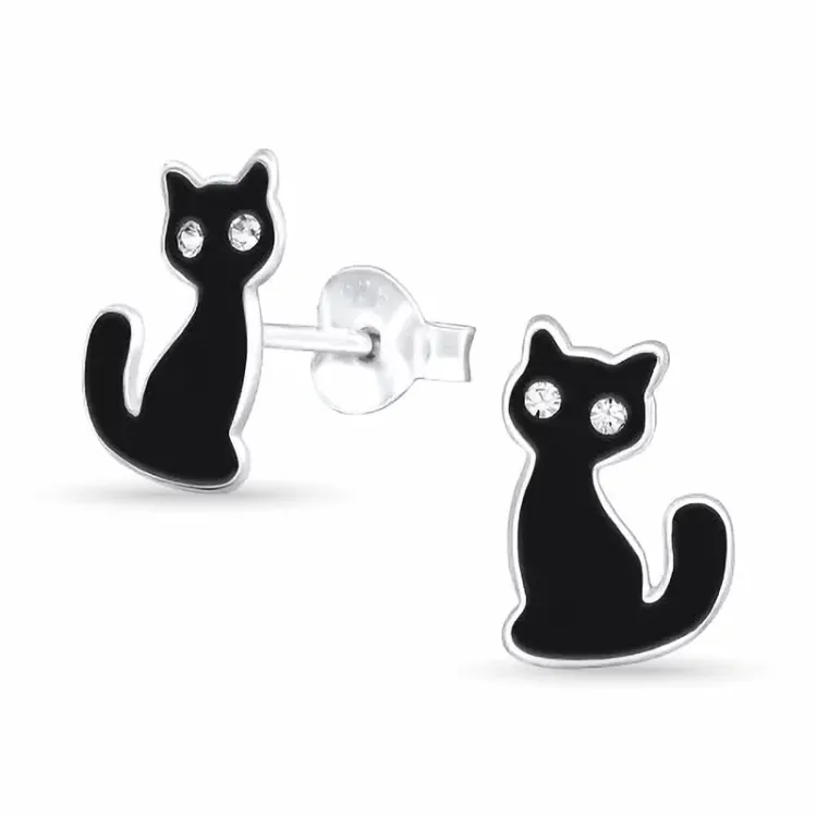 katten kristal oorbellen in zilver - Little Ones