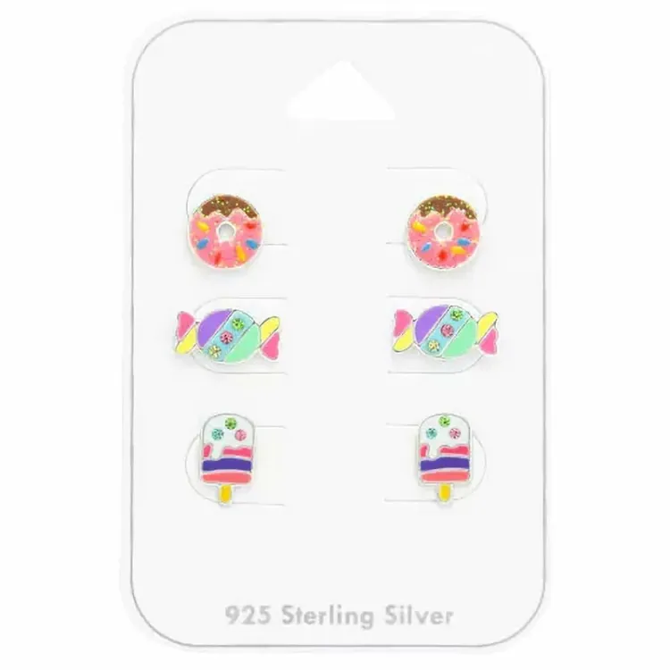 snoep multikleurige oorsteker in zilver - Little Ones