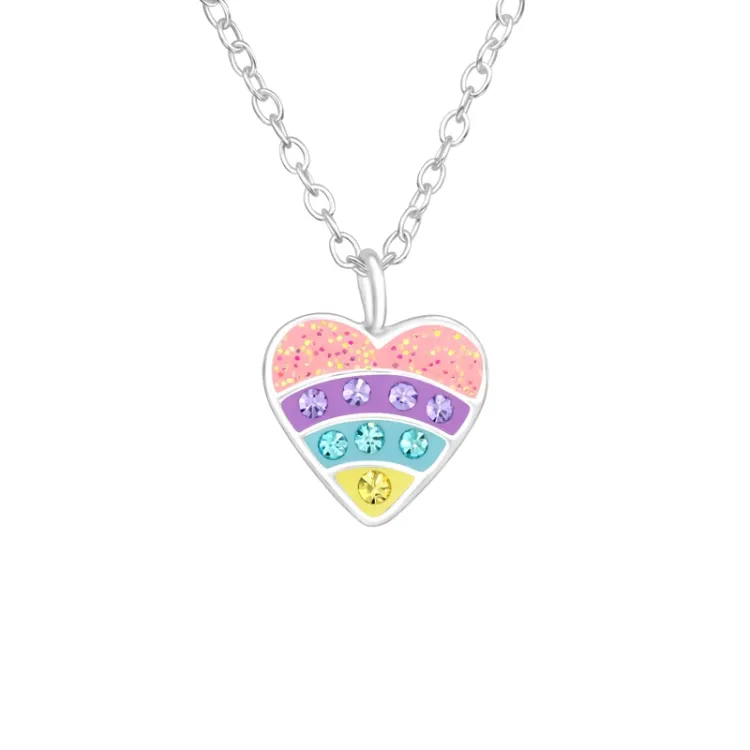 hart kristal ketting in zilver met hanger in zilver - Little Ones