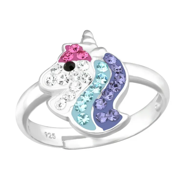eenhoorn kristal kinder ring in zilver - Little Ones
