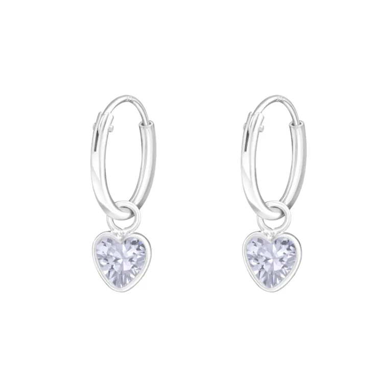 12 mm hart lavendelkleurige zirkoon creool in zilver - Little Ones