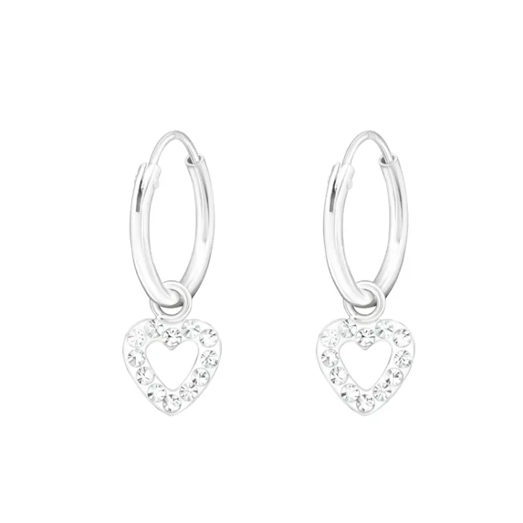12 mm hart kristal creool in zilver - Little Ones