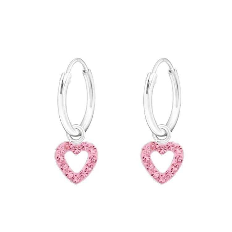 12 mm hart roze kristal creool in zilver - Little Ones