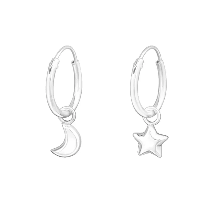 12 mm maan en ster creool in zilver - Little Ones