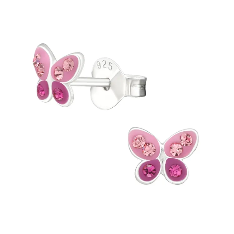 vlinder kristal oorbellen in zilver - Little Ones