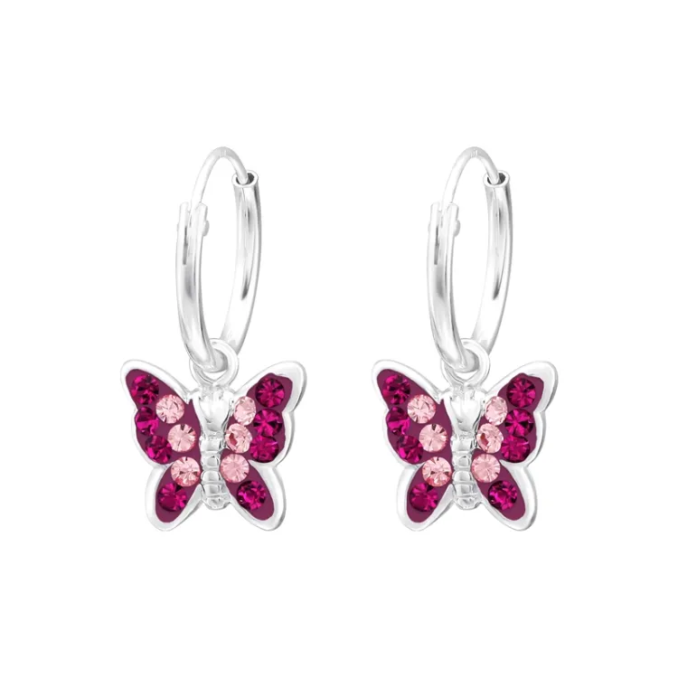 vlinder kristal kinder oorbellen in zilver - Little Ones
