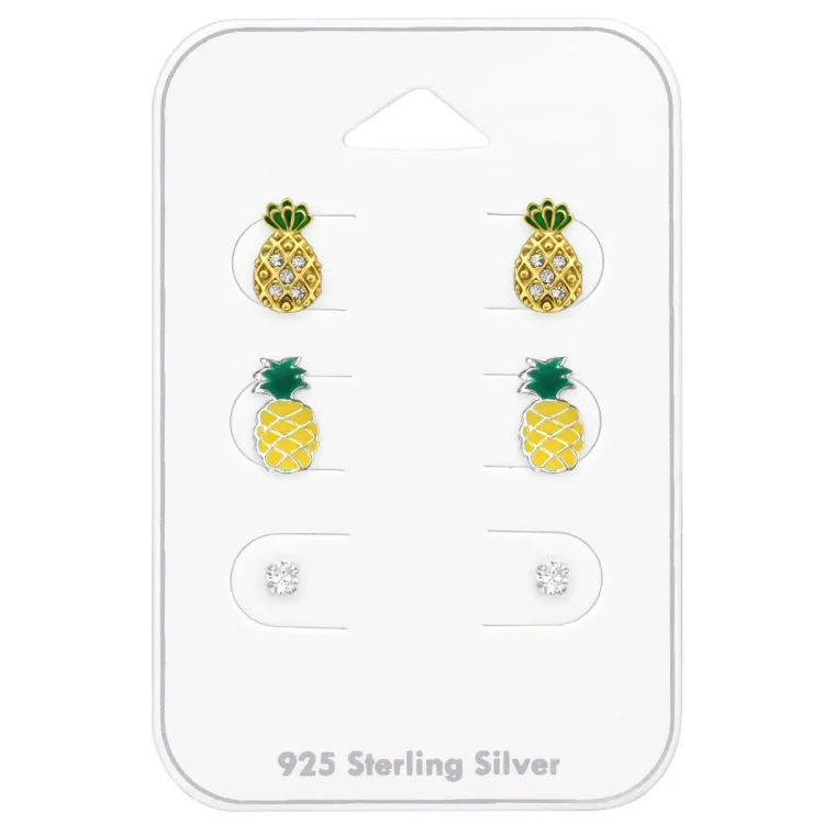 ananas zirkoon oorsteker in zilver - Little Ones