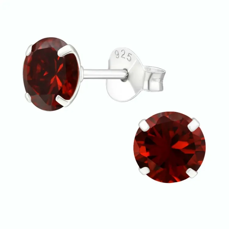 6 mm rond rode oorsteker in zilver - Little Ones