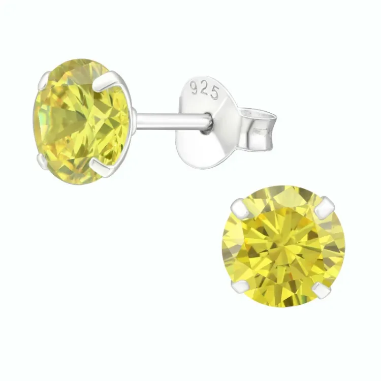6 mm rond geel oorsteker in zilver - Little Ones