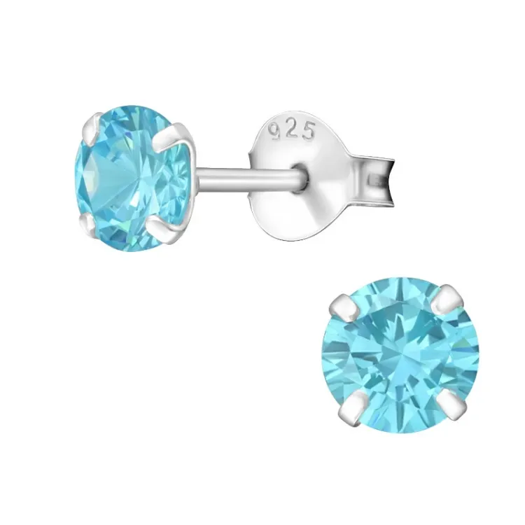 5 mm rond lichtblauwe oorsteker in zilver - Little Ones