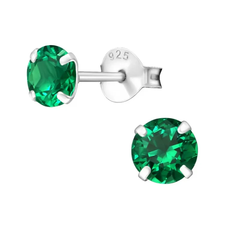 5 mm rond groene oorsteker in zilver - Little Ones