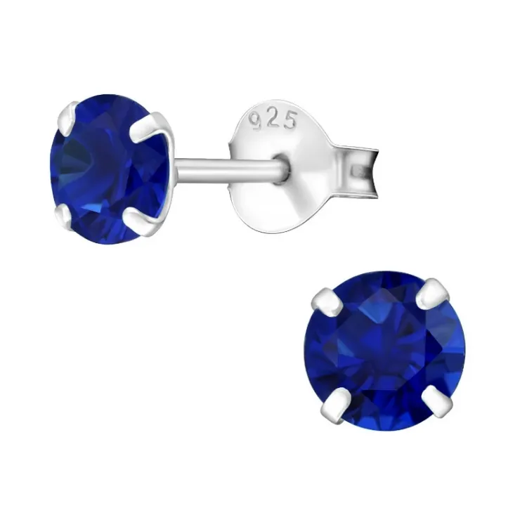 5 mm rond blauwe oorsteker in zilver - Little Ones