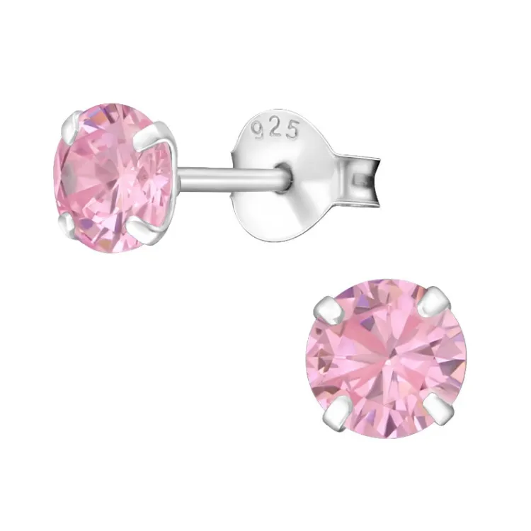 5 mm rond roze oorsteker in zilver - Little Ones
