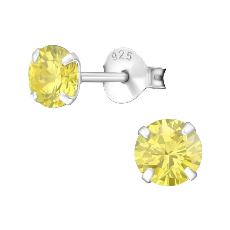 5 mm rond geel oorsteker in zilver - Little Ones