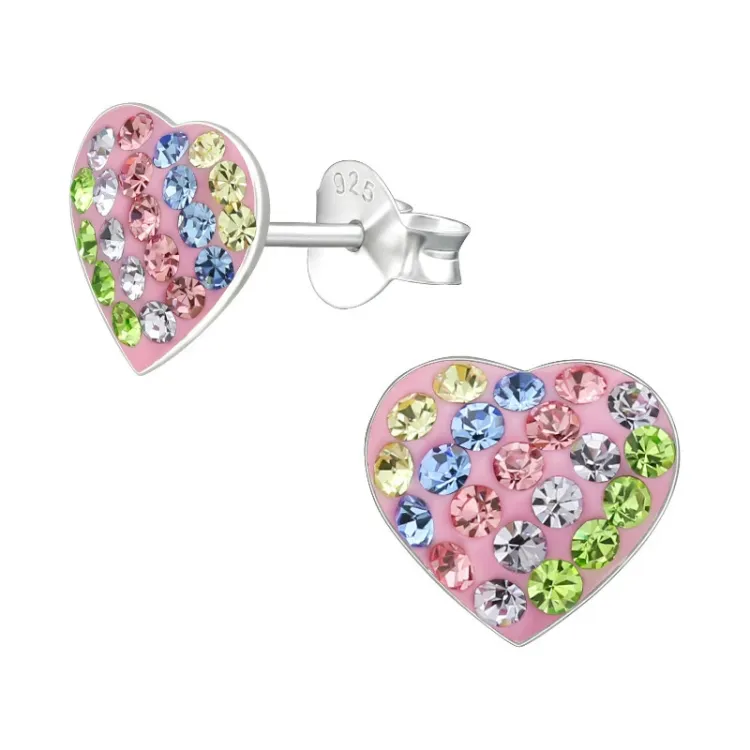hart pink kinder oorbellen in zilver - Little Ones