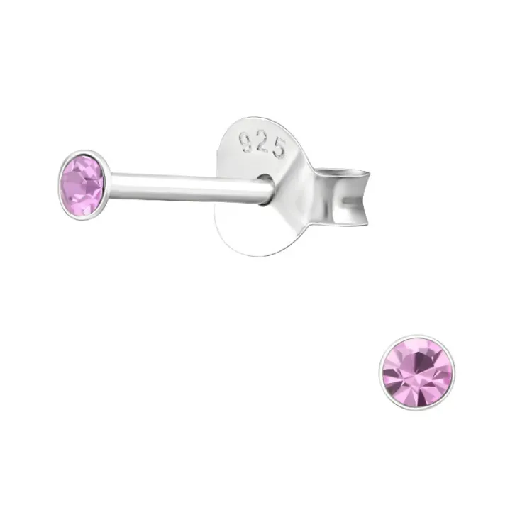 2 mm kristal oorsteker in zilver - Little Ones