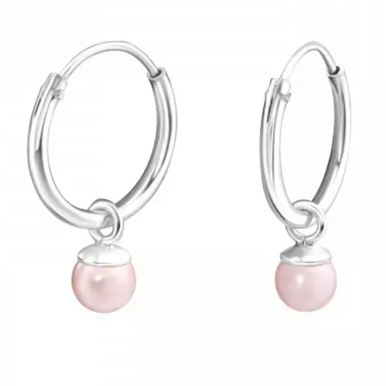 12 mm roze parel creool in zilver - Little Ones