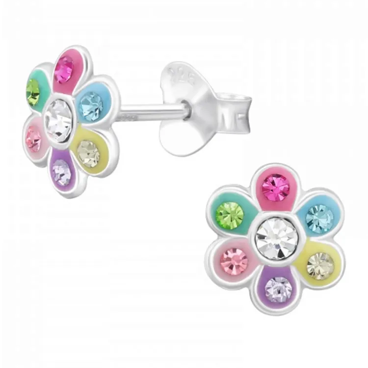 bloem kristal oorbellen in zilver - Little Ones