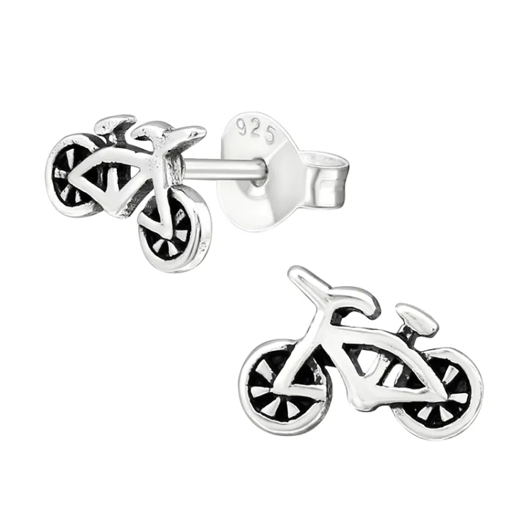 fiets oorbellen in geoxideerd sterlingzilver - Little Ones