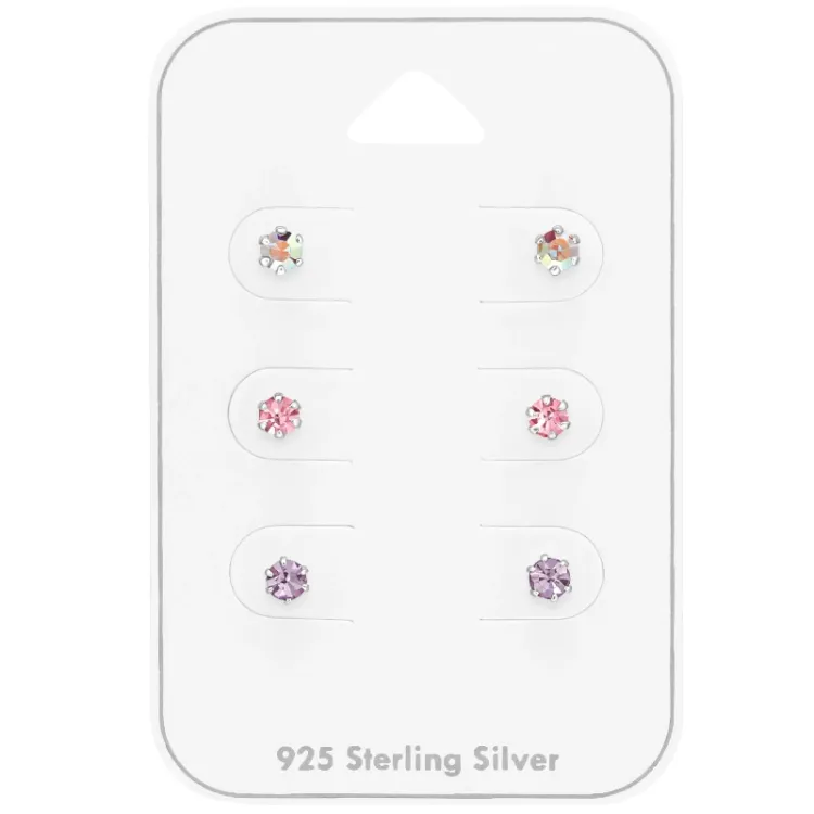 3 mm roze kristal oorsteker in zilver - Little Ones
