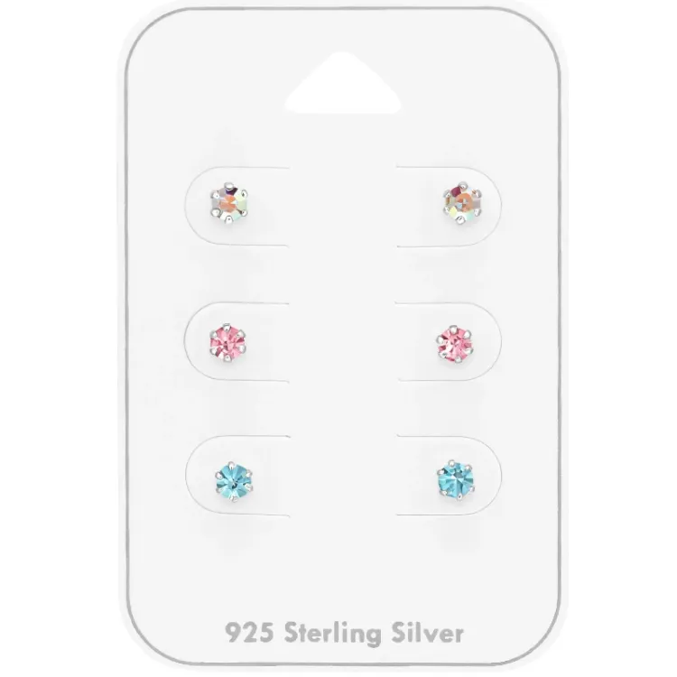 3 mm multikleurige kristal oorsteker in zilver - Little Ones