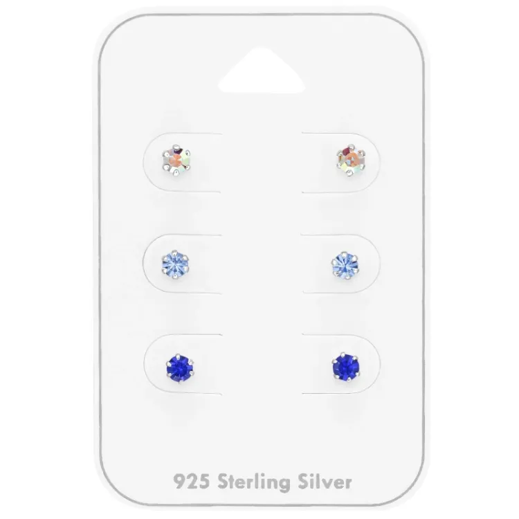3 mm blauwe kristal oorsteker in zilver - Little Ones