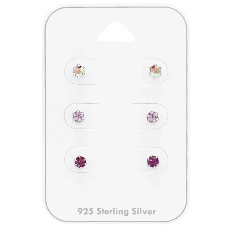 3 mm paarse kristal oorsteker in zilver - Little Ones