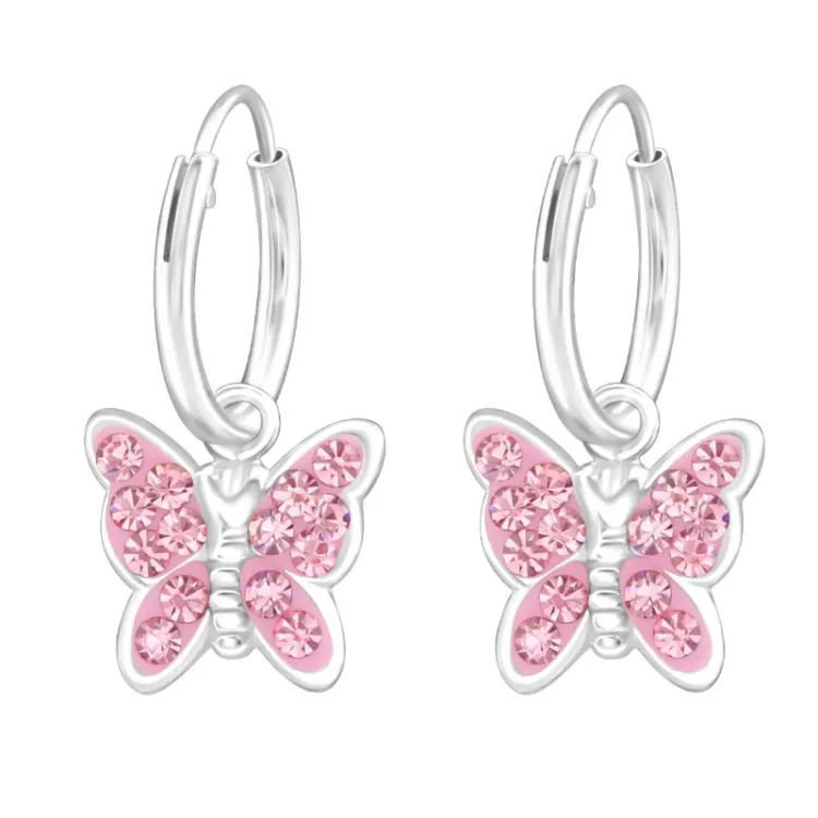 vlinder roze kinder oorbellen in zilver - Little Ones