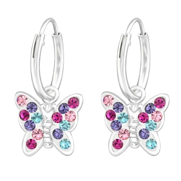 vlinder multikleurige creool in zilver - Little Ones